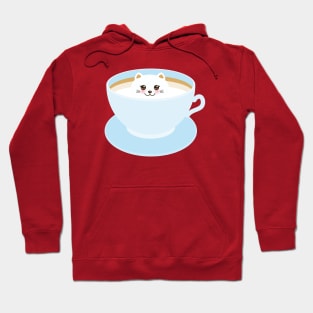 Cute Kawaii cat in blue cup of froth art coffee Hoodie